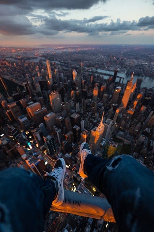 Chicago city skyline aerial view at night