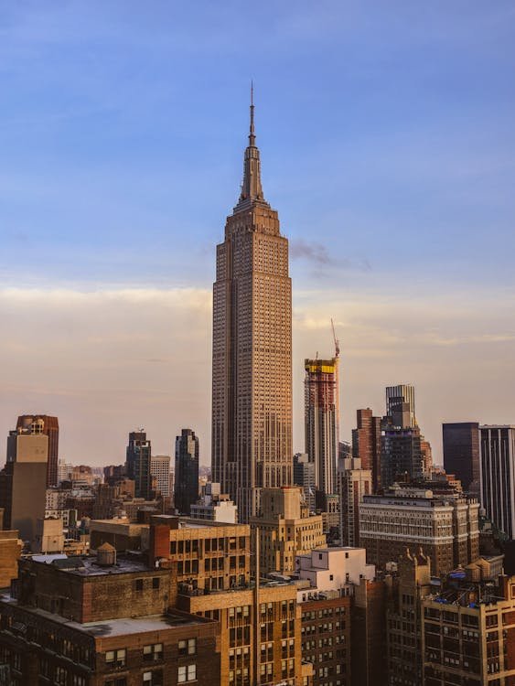 Empire State Building and Manhattan skyline at sunset